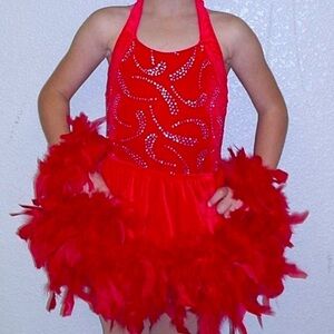 Red velvet sequin and feather tap outfit